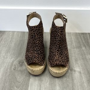 Kenneth Cole New York Olivia Espadrille Suede Rafia Wedge Leopard Sandal,Size 10